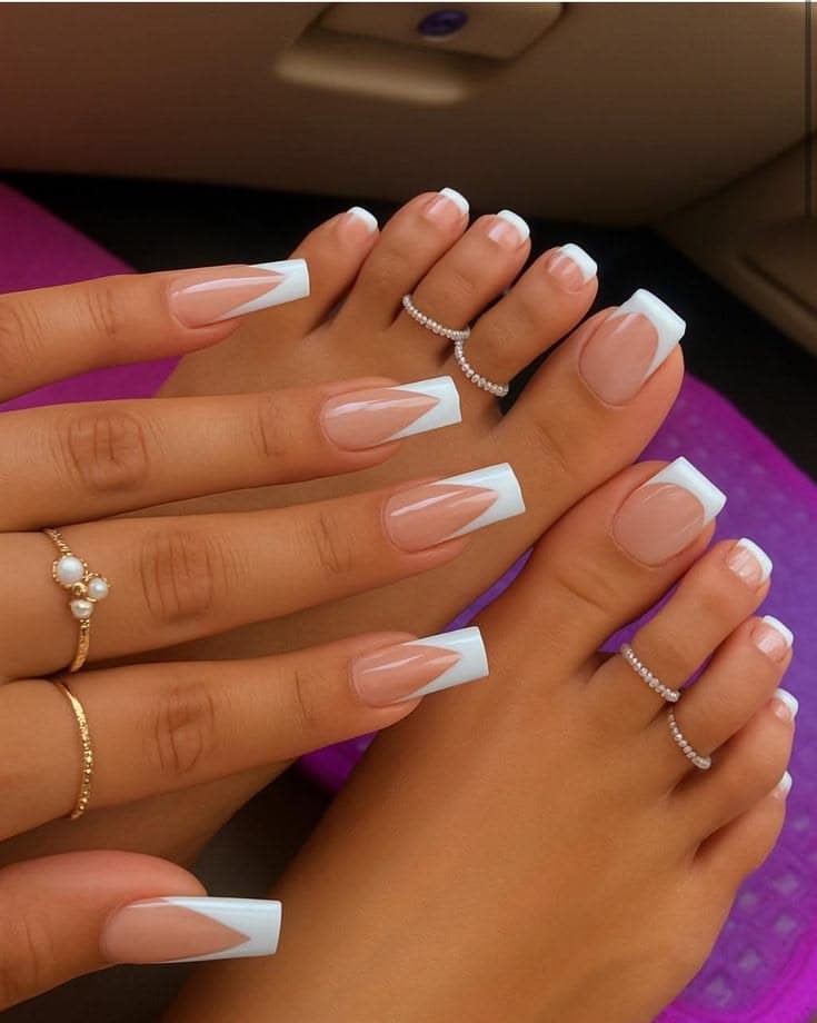 French pedicure close-up